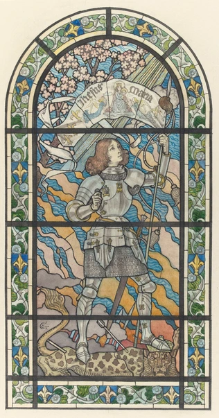 Projet de vitrail pour Saint-Honoré d'Eylau, maquette: Jeanne-d'Arc et Saint-MIchel - Eugène Grasset