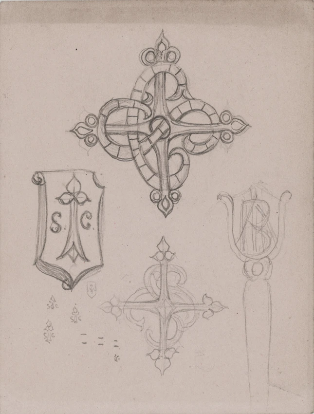 Enguerrand du Suau de la Croix - Marque page, motif croix avec initiales, blason...