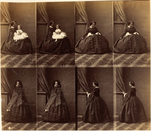 André Adolphe Eugène Disdéri - Mme Dolly et son bébé en huit poses, deux avec so...