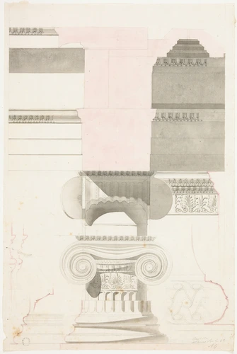 Athènes, Erechtéion, portique sud, base, chapiteau, coupe de l'entablement - Alphonse Gosset