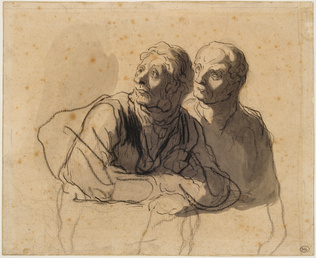 Honoré Daumier - Deux hommes à mi-corps regardant vers la gauche