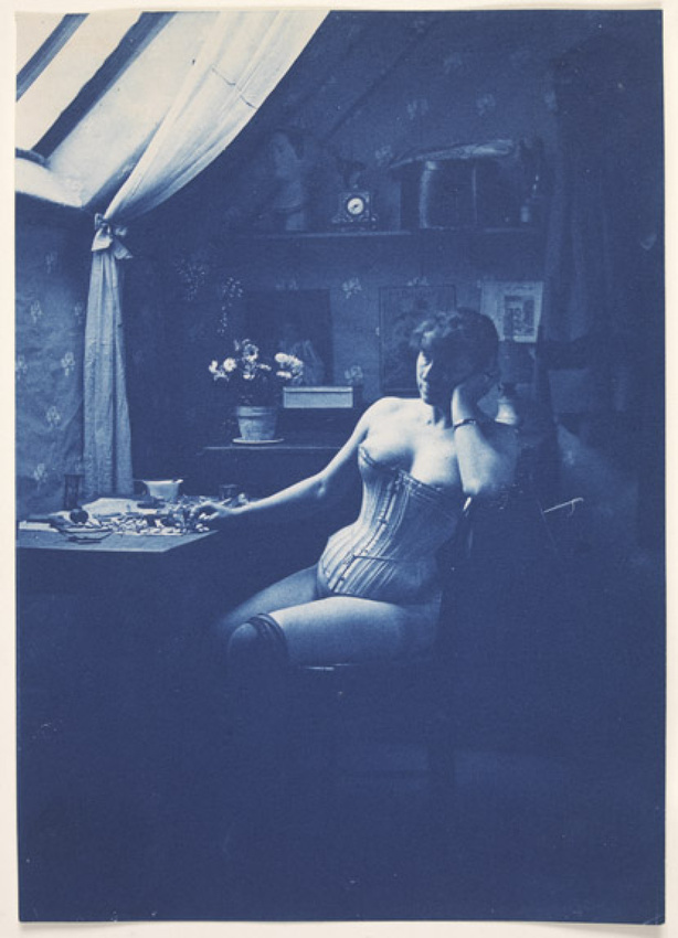 Charles-François Jeandel - Femme assise, en corset, dans l'atelier de l'artiste