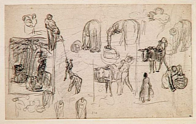 Jean-François Millet - Feuille d'études pour 'la Cueillette des Pommes'