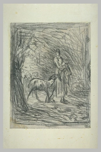 Jean-François Millet - Femme tenant un fardeau, suivie d'une chèvre