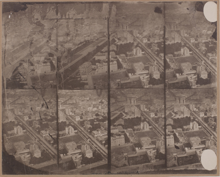 Nadar - A bord du ballon captif d'Henri Giffard : huit vues du quartier de l'Eto...