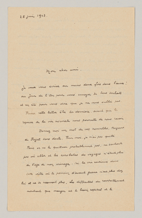 André Devambez - Lettre d'André Devambez à Paul Léon du 28 juin 1943