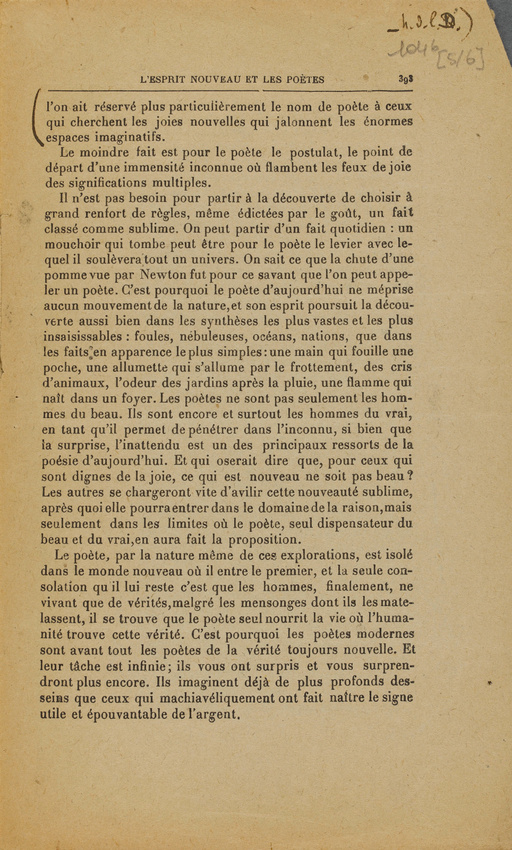 Guillaume Apollinaire - Mercure de France - I-XII-1918. p. 385 à 396, L'Esprit n...