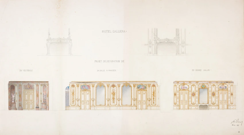 Félix Duban - Hôtel Galliera, projets de décoration du vestibule, de la salle à ...