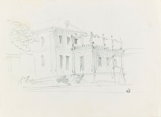 Juste Lisch - Maison de M. Davillier à Eaubonne, façade antérieure vue de trois ...