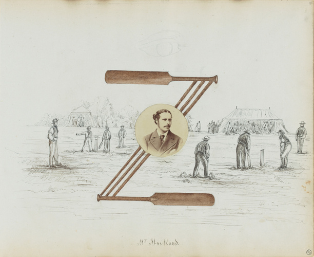 Georgiana Louisa Berkeley - Stade et joueurs de cricket avec le portrait de Mr M...