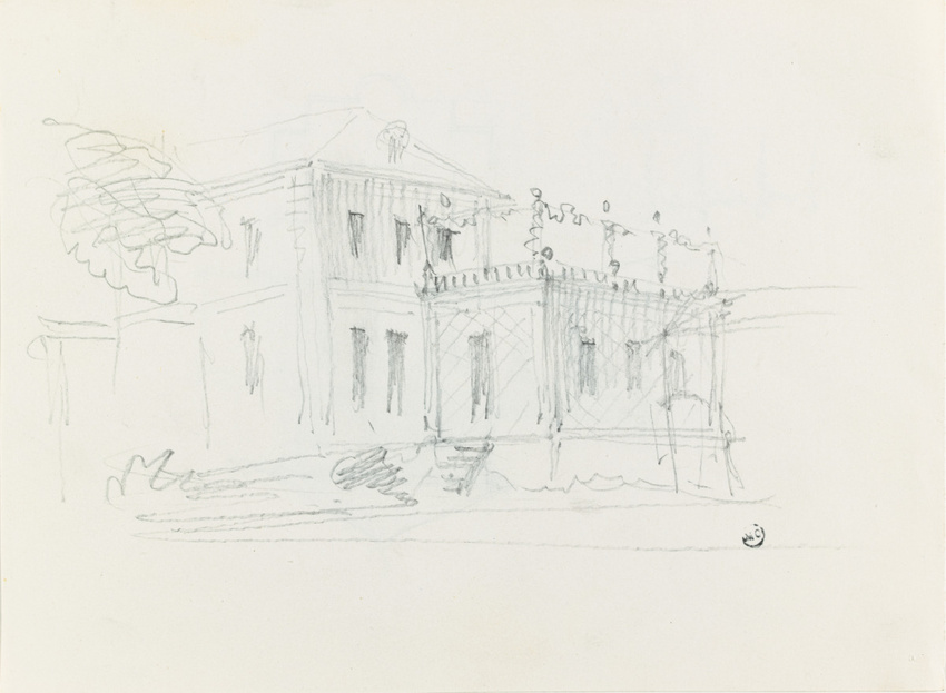 Juste Lisch - Maison de M. Davillier à Eaubonne, façade antérieure vue de trois ...