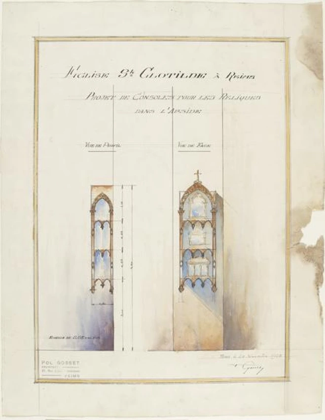 Projets d'aménagements intérieurs de la Basilique Sainte-Clotilde de Reims, consoles - Pol Gosset