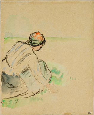 Camille Pissarro - Paysanne, de dos, accroupie à terre