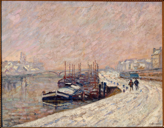 Armand Guillaumin - Neige à Rouen. Les péniches