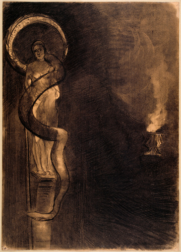 Odilon Redon - Serpent Auréole : figure féminine sur une colonne, enroulée d'un ...