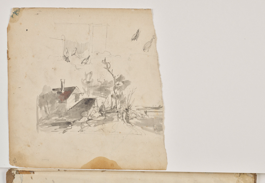 Johan Barthold Jongkind - Paysage avec des maisons ; poules