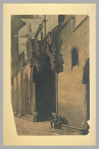 Mariano Fortuny y Marsal - Porte de la cathédrale de Barcelone, surmontée d'un d...
