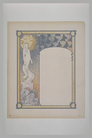 Alphonse Mucha - Figure s'élevant au-dessus d'un personnage, baisant les lèvres ...
