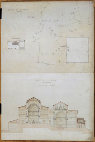 Albert Ballu - Algérie, ruines de Théveste (Tébessa), plan général et coupe de l...