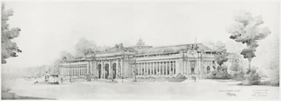 Projet de 1897 pour le Grand Palais des Beaux-Arts, vue perspective de la façade est - Charles Girault