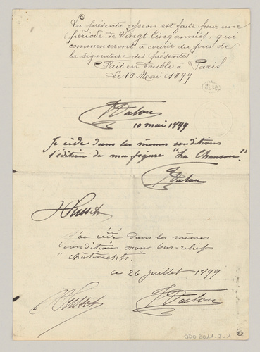 Aimé Jules Dalou - Contrat Dalou du 3 mai 1899
