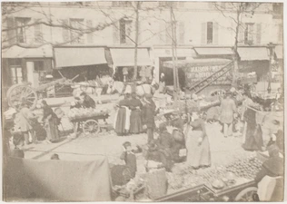 Scène de marché boulevard des Batignolles, photographie prise de l'étage d'une maison - Henri Rivière