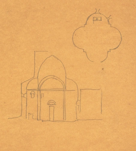 Eugène Grasset - Croquis d'architecture : édifice à coupole, de plan centré, qua...