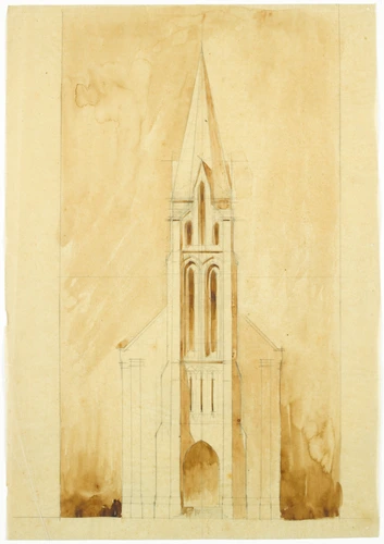 Elévation de la façade principale de l'église Saint-Germain-le-Scot à Carteret - Alphonse Gosset
