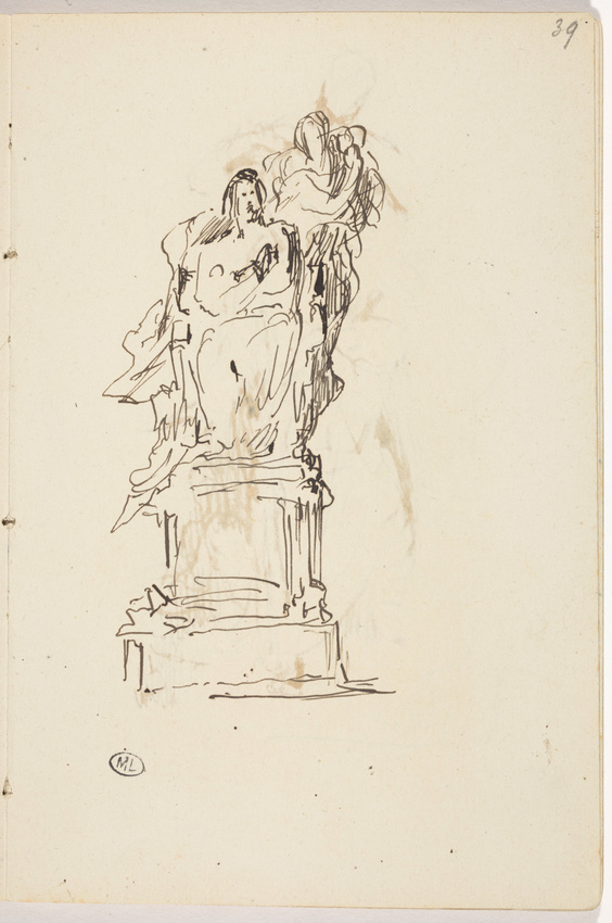 Henri Chapu - Groupe sculpté : figure assise sur un socle et figure debout