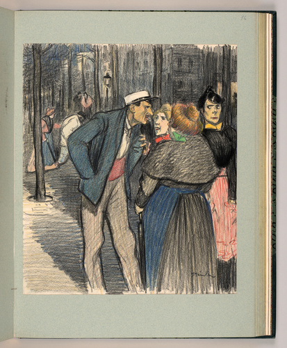 Théophile Alexandre Steinlen - Une femme observe un homme et deux femmes discuta...