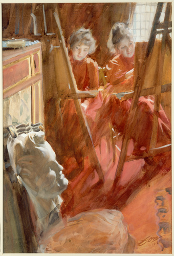 Anders Zorn - Les Demoiselles Schwartz dessinant