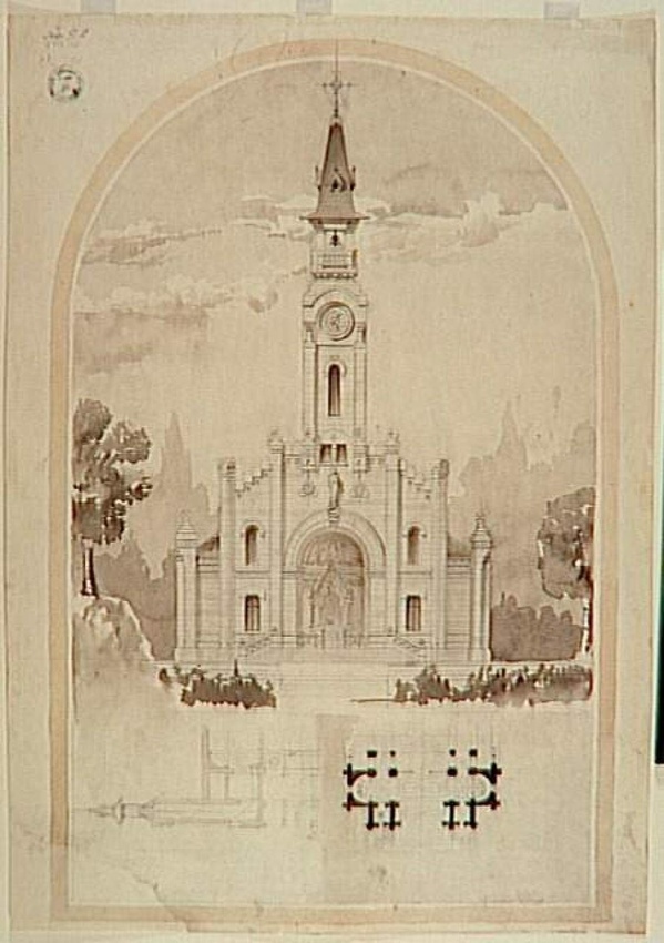 Hector Guimard - Beaux-arts : concours 2ème classe, Le portail d'une église de v...