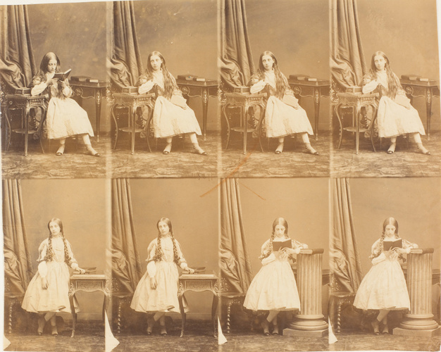André Adolphe Eugène Disdéri - Mlle. de Burgh en huit poses, quatre assise, quat...