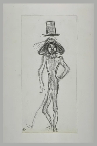Paul Gauguin - Homme très mince debout, de face, coiffé d'une sorte de chapeau c...