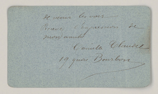 Camille Claudel - Carte de Camille Claudel au capitaine Tissier où elle l'invite...