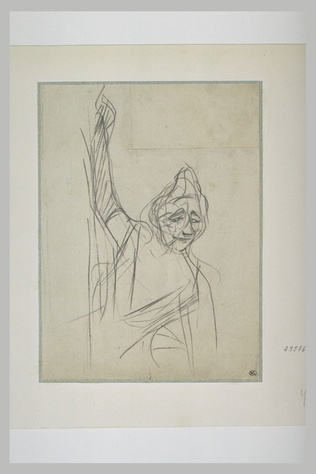 Henri de Toulouse-Lautrec - Yvette Guilbert saluant le public, bras droit levé a...