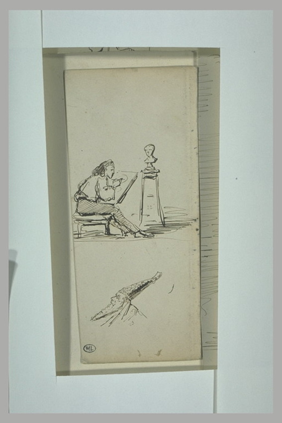 Emile Ulm - Un peintre dessinant un buste sculpté et une tête de magicien