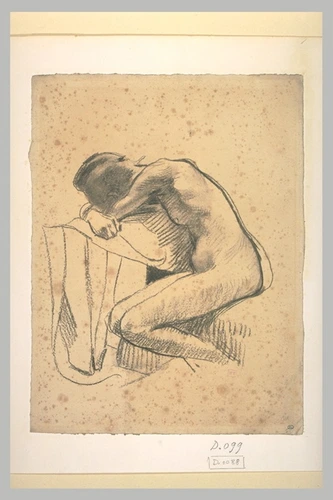 Albert Besnard - Femme nue, assise, tournée vers la gauche, penchée en avant
