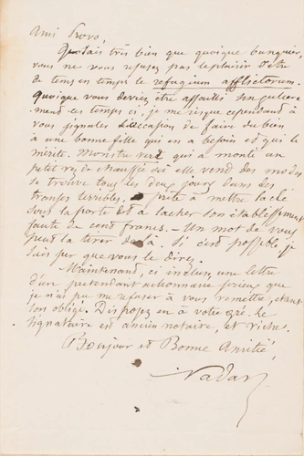 Lettre de Félix Nadar adressée à M. Leprovost - Nadar