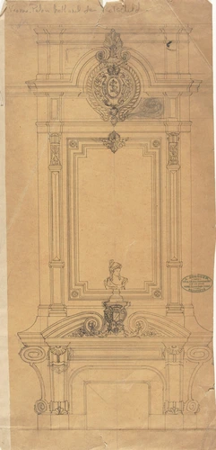 Antoine Zoegger - Projet détaillé de la cheminée monumentale, surmontée d'un tru...