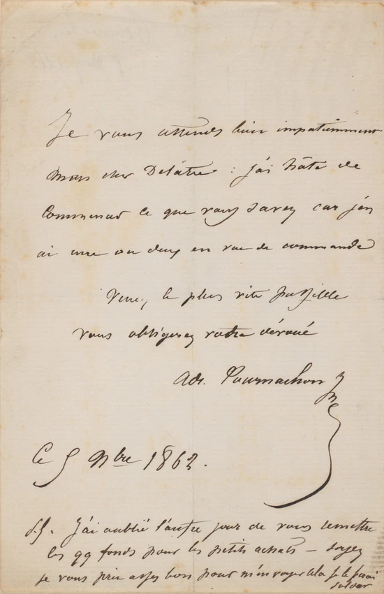 Adrien Tournachon - Lettre manuscrite signée d'Adrien Tournachon