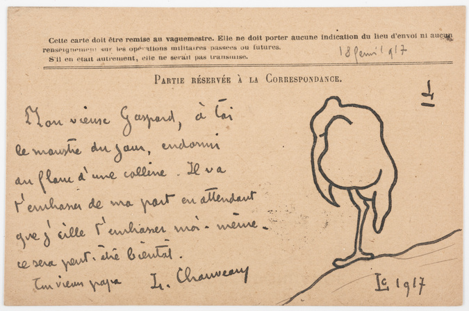 Léopold Chauveau - Carte postale de Léopold Chauveau à son fils Michel