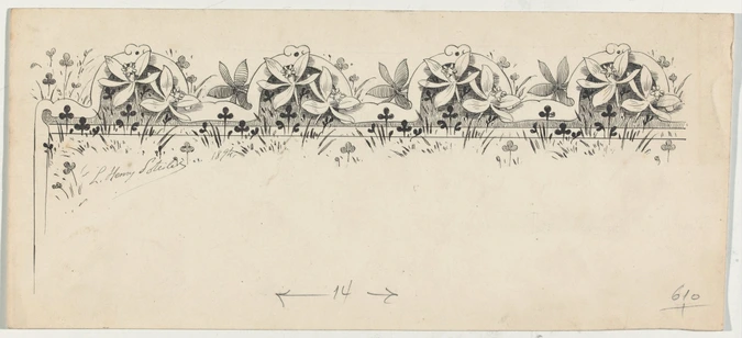 Louis Henri Poterlet - En-tête à motifs floraux compris dans quatre demi-cercles