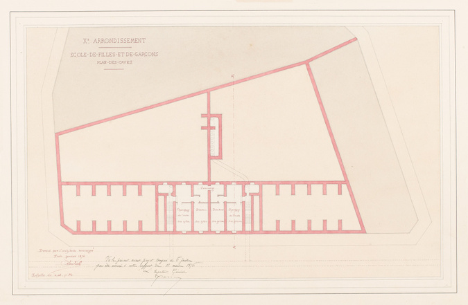 Antoine Soudée - Xe arrondissement. Ecole de filles et de garçons. Plan des cave...