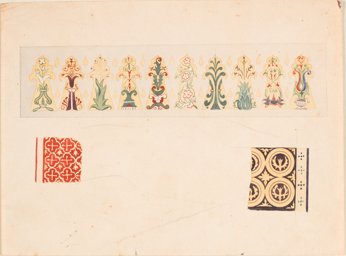 Alphonse Gosset - Motifs décoratifs peints : palmettes, rinceaux, fleurs et moti...