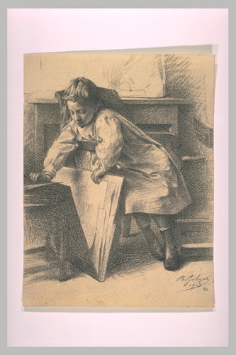 Philippe Jolyet - Petite fille, assise, ouvrant un carton d'estampes