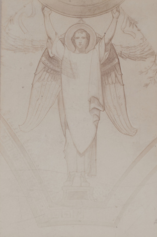 Ernest Freuler - Photographie d'un dessin préparatoire représentant un ange sout...