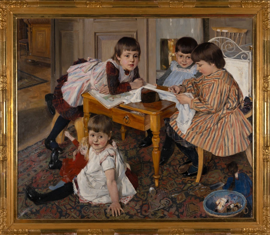tableau, Oscar Björck, Dans la nursery, 1889