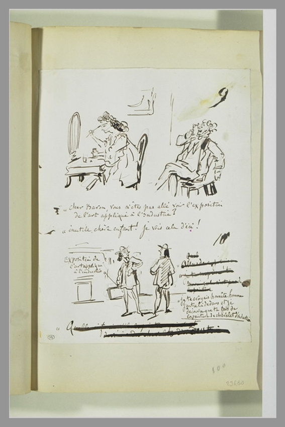 Caricatures conversation entre un homme et une femme ; deux artistes Cham Musée d