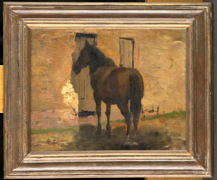 Alphonse Osbert - Cheval devant l'écurie sur la route de Mobecq (Manche)